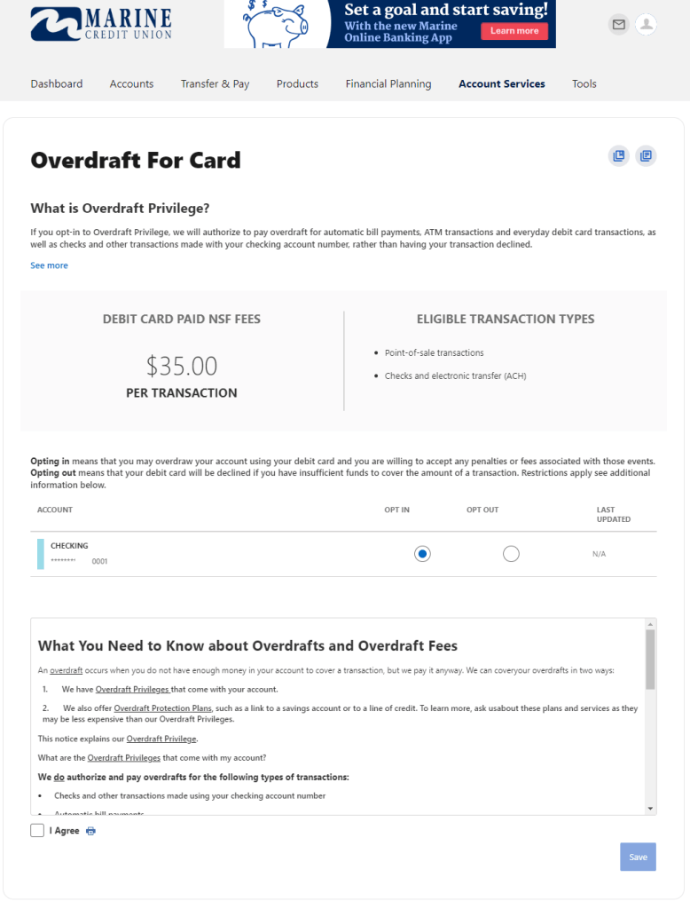 Overdraft for Card